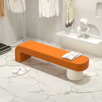 SHJQJL Faux Leather End of Bed Bench, Upholstered Waiting Room Bench Seating, Entryway Shoe Bench Modern Ottoman Bench,Accent Bench for Dining Room Living Room(100x40x45cm(39x16x18inch), Orange)