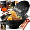 8-Inch Large Ceramic Ramen Bowl Set of 2 (9 Piece) - Microwave & Dishwasher Safe Porcelain Japanese Salad Noodles Cereal Fruit Pasta Soup Bowls with Recipes Chopsticks Forks Spoons for Men Women Gift view 1