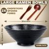 8-Inch Large Ceramic Ramen Bowl Set of 2 (9 Piece) - Microwave & Dishwasher Safe Porcelain Japanese Salad Noodles Cereal Fruit Pasta Soup Bowls with Recipes Chopsticks Forks Spoons for Men Women Gift view 2