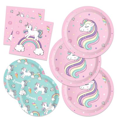 CC HOME Unicorn Birthday Paper Plates Napkins Cartoon Fancy Unicorn Disposable Tableware Set Party Supplies Unicorn Theme Dinnerware Serves 24 Guests for Audlts Kids Girls Baby Shower Birthday 88PCS