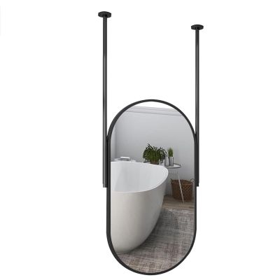 Bathroom Mirror, Black Oval Ceiling Mounted Mirror, Decorative Simple Mirrors for Wall Vanity Makeup with Metal Frame and Double Poles Can Be Customized - Oval Hanging Rod Mirror for Bathroom ( Size :