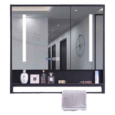 Modern Smart vanity mirror with storage,bathroom vanity with LED Light & Defogger,bathroom medicine cabinet with HD mirror,with Touch Switch,Clock/Temper Display,Towel Bar ( Color : Black , Size : 80*