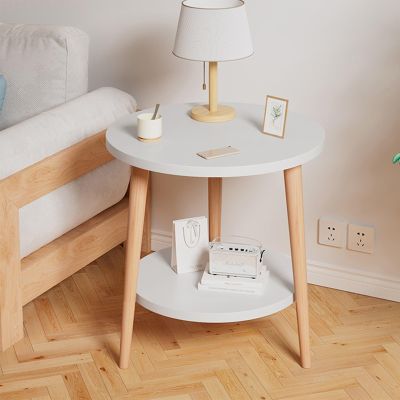 VIQUTRG Round Coffee Table, Double Layer, Center Table, Night Stand, Side Table, Shelving for Small Spaces, Living Room Tables (Color : A, Size : 40CM/15.7IN)