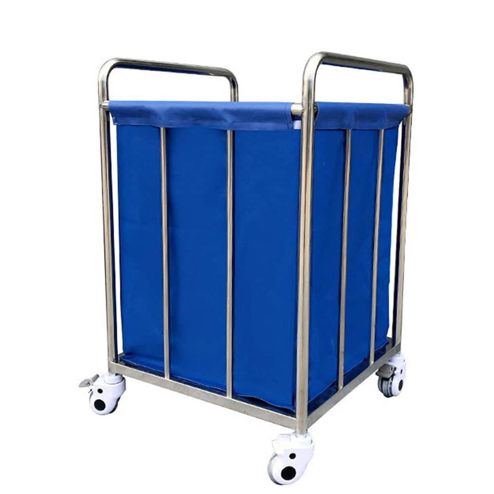 Laundry Sorter Cart Hospital Hotel Large With Bags & Wheels - Stainless Steel Nursery Hamper/Laundry Bin/Dirty Clothes Storage Basket (Blue 555588Cm)