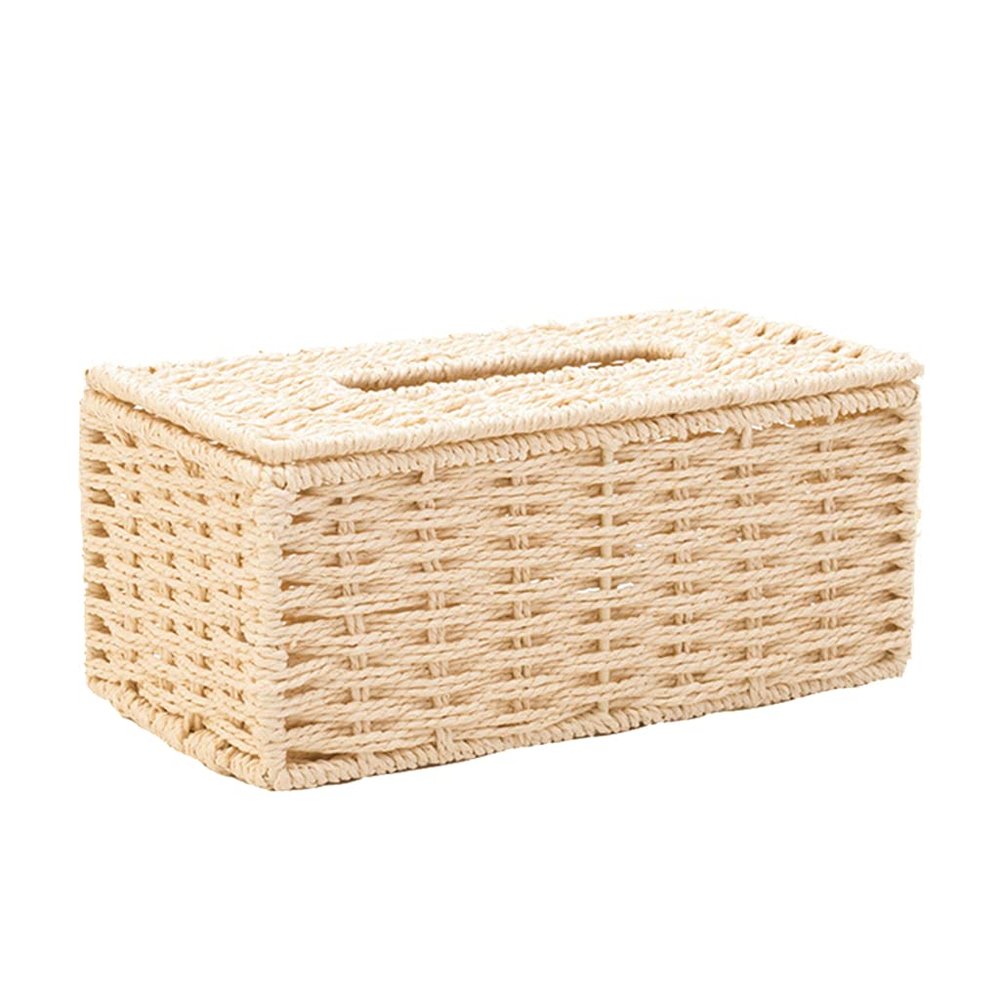 AIYAYOU Rattan Tissue Box Cover Rectangular Napkin for Case Woven Napkins Paper Organize Napkin Holder for Bathroom, White