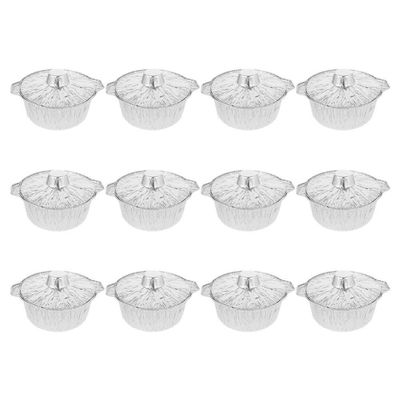 Alipis Aluminum Round Foil Pan With Lids 6Inch Foil Pots Disposable Food Container Multi-use Microwavable Pan Container Take out Round Deep Pot for Hot Pot Soup BBQ 5300ml