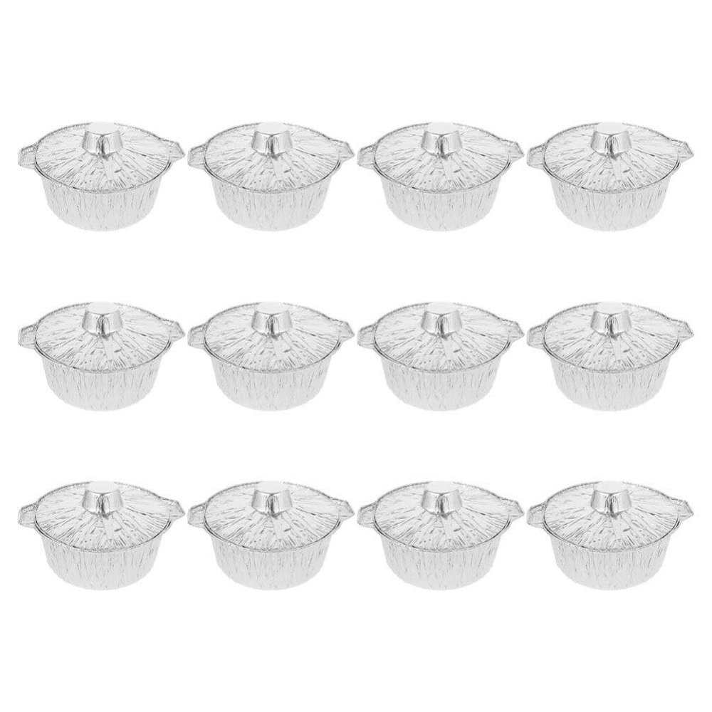 Alipis Aluminum Round Foil Pan With Lids 6Inch Foil Pots Disposable Food Container Multi-use Microwavable Pan Container Take out Round Deep Pot for Hot Pot Soup BBQ 5300ml