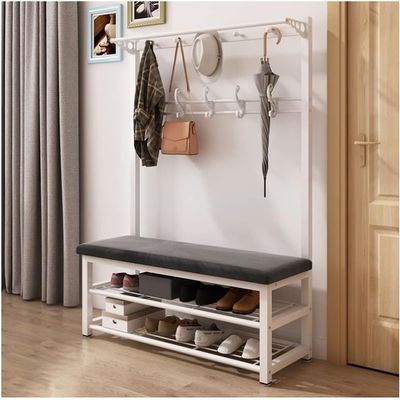 TUOYIBO Exquisite Clothes Rail Rack Shoe Bench Coat Stand Rack Hanger 4-in-1 Coat Rack Shoe Bench With 15 Hooks, Industrial Entryway Coat Rack Storage Shelf, Metal Accent Furniture With Metal Frame,