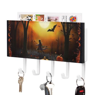 EKYOSHCZ Halloween Party Print Key Holder with 5 Hooks Wall Mounted Key Hook Decorative Wall Self Adhesive Coat Hook for Bags, Coats, Umbrella, JJ0531000