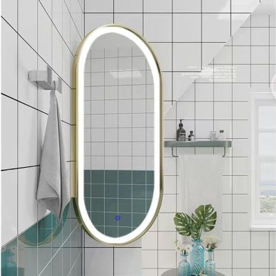 Oval LED Bathroom Mirror With Bracket, Rotatable Wall Mirror, Corner Mirror, Aluminium Alloy Frame, 3 Colour Dimmable, Memory Function, For Bathroom, Dressing Room, Bedroom ( Color : Gold , Size : 30X