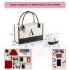 OATALY Monogrammed Canvas Tote Bag with Zipper Pockets - Ideal Gift for Mom, Teacher, Sister view 3