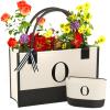 OATALY Monogrammed Canvas Tote Bag with Zipper Pockets - Ideal Gift for Mom, Teacher, Sister view 1