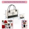 OATALY Monogrammed Canvas Tote Bag with Zipper Pockets - Ideal Gift for Mom, Teacher, Sister view 3