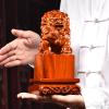 Chinese Foo Dogs Statue,Rosewood Red Sandalwood Ebony Beijing Guardian Lion Imperial Seal Artware Wealth Porsperity Feng Shui Fu Dogs Statue Ward Off Evil Energy,Rosewood,7in view 2