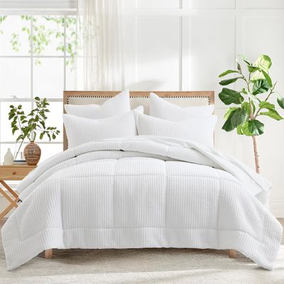 Levtex Home Mills Waffle Twin/Twin XL Comforter Set (68x88in) with 1 Pillow Sham (26x20in) - Bright White - 100% Cotton Twin Size Comforter Set - Soft, Pre-Washed