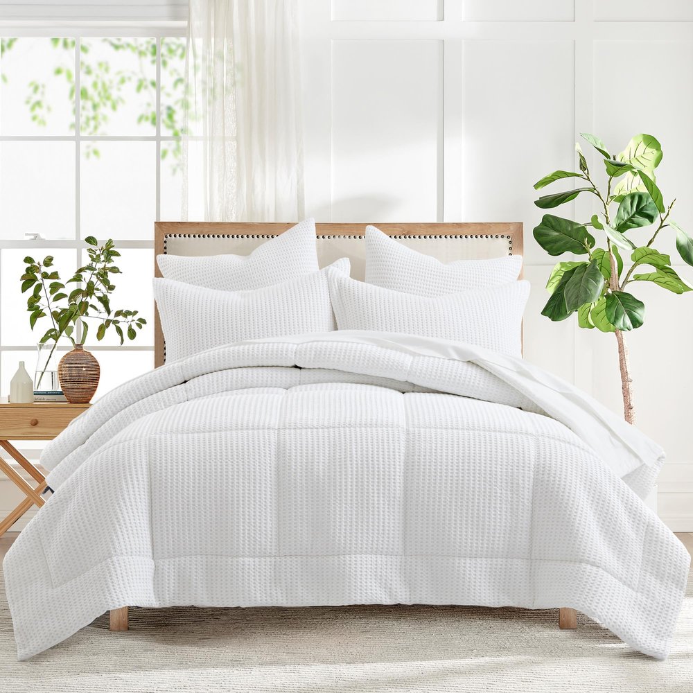 Levtex Home Mills Waffle Twin/Twin XL Comforter Set (68x88in) with 1 Pillow Sham (26x20in) - Bright White - 100% Cotton Twin Size Comforter Set - Soft, Pre-Washed