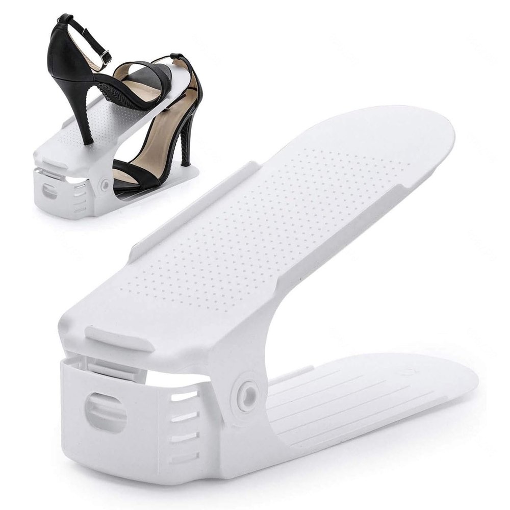 AKYLDI Shoe Slot Organizer, Adjustable Shoe Slot Organizer, Double Deck Shoe Organizer Space Saver for Freestanding Stacking Shoe Holder,White-25