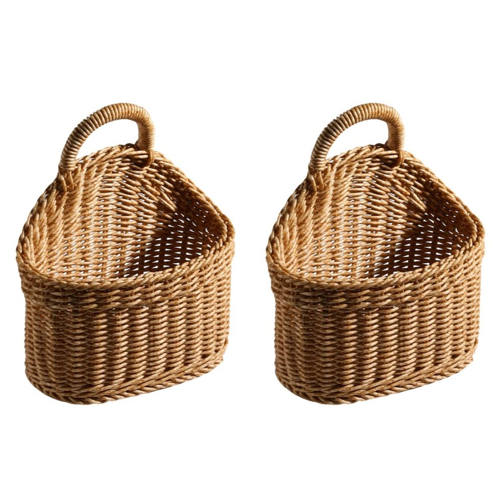 JOEBO 2Pcs Woven Hanging Basket Wicker Hanging Storage Basket Organizer Wicker Hanging Storage Bins Seagrass Wall Basket Garden Plant Baskets for Home Wedding Decorations