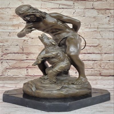 American Native Training A Bear Bronze Sculpture Statue ON Marble Base Figure DB Statue Handmade Artwork by Classy Bronze