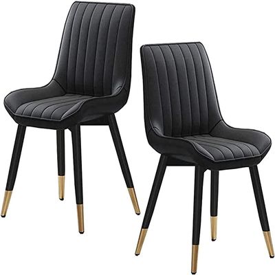 SoOSSN Dining Chair Set of 2 PU Leather Padded Soft Seat Metal Legs Chairs Dining Chairs (Color:Black)
