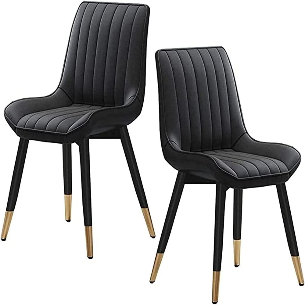 SoOSSN Dining Chair Set of 2 PU Leather Padded Soft Seat Metal Legs Chairs Dining Chairs (Color:Black)