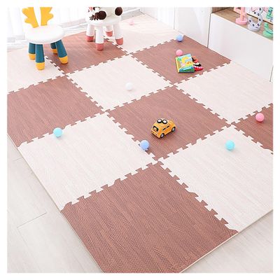 24 Pcs Funnyfuzzy puzzle play foam mat, Wood grain splicing Thickened Foam Interlocking Floor Mat,Square Interlocking Foam Tiles with Edgings Soft Anti-Slip Puzzle Area Rug Playmat for Room Floor ( Co