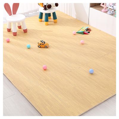 24 Pcs Funnyfuzzy puzzle play foam mat, Wood grain splicing Thickened Foam Interlocking Floor Mat,Square Interlocking Foam Tiles with Edgings Soft Anti-Slip Puzzle Area Rug Playmat for Room Floor ( Co