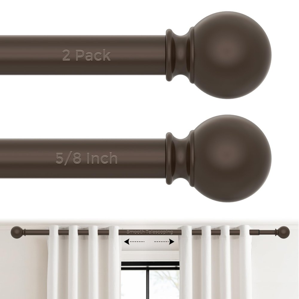 2 Pack Bronze Curtain Rods 36 to 72 Inches(3-6 Feet),5/8 inch Splicing Drapery Rods,Small Curtain Rods Set,Size: 36''-72'',Bronze