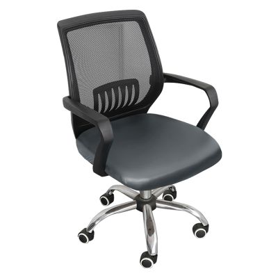 Pu Office Computer Chair Seat Covers, Stretch Waterproof PU Computer Chair Seat Cushion Slipcovers, Removable Washable Rotating Chair Covers for Rotating Office Chair Seat,Grey