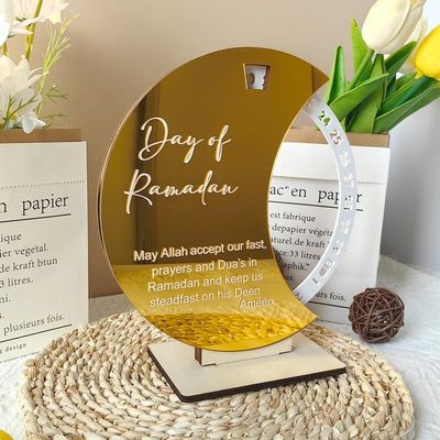 Ramadan Advent Calendar, Creative Ramadan Countdown Calendar, Ramadan Advent Countdown Acrylic Moon Ornament Ramadan Table Decoration Festival Reminder Rotating Calendar Desktop Ornament (Color : D)