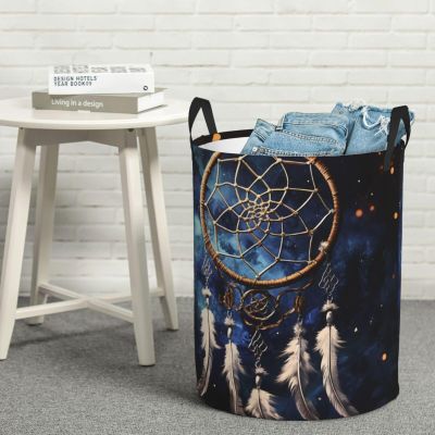 Laundry Hamper Round Laundry Basket with Handles White fantasy dream catcher Laundry Hampers Waterproof Circular Hamper for Bathroom Storage Basket Dirty Clothes Hamper for Dirty Clothes