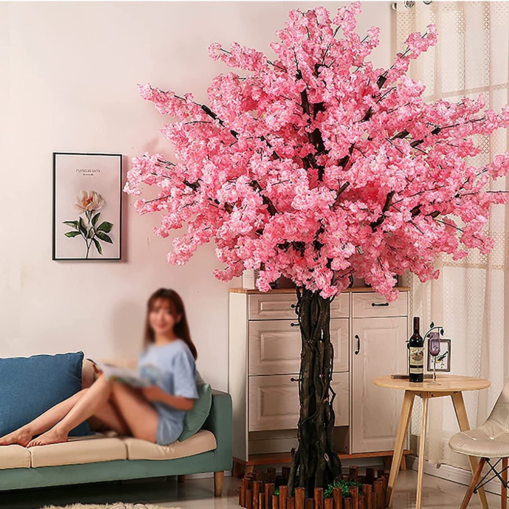LPLYAA Artificial Plants Pink Fake Flowers Wishing Tree Artificial Cherry Blossom Trees for Office Bedroom Living Party DIY Wedding Decor (Size : 1.8x1.5m/5.9x4.9ft), 20240316