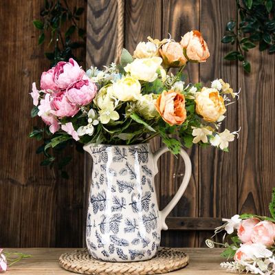XIUWOUG Vintage Blue and White Vase Ceramic Vases Chinoiserie Vase Blue and White Porcelain Flower Vases for Home Decor,E
