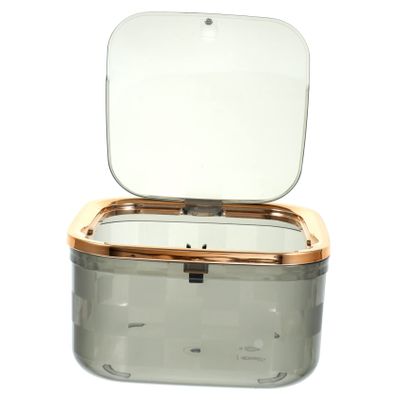 TOPPERFUN Portable Mini Trash Can Lid Elegant Table Trash Bin for Bathroom Bedroom Office Stylish Compact Design for Makeup Tissues and More Gray