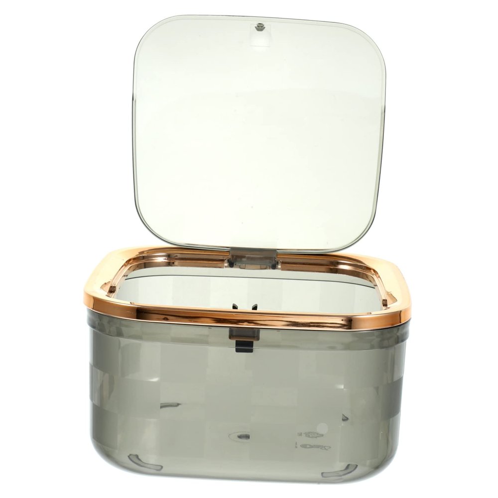 TOPPERFUN Portable Mini Trash Can Lid Elegant Table Trash Bin for Bathroom Bedroom Office Stylish Compact Design for Makeup Tissues and More Gray