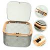 TOPPERFUN Portable Mini Trash Can Lid Elegant Table Trash Bin for Bathroom Bedroom Office Stylish Compact Design for Makeup Tissues and More Gray view 2