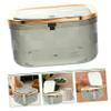 TOPPERFUN Portable Mini Trash Can Lid Elegant Table Trash Bin for Bathroom Bedroom Office Stylish Compact Design for Makeup Tissues and More Gray view 4
