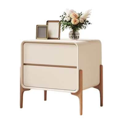 YVYKFZD Wood Nightstand, Storage Bedside Table for Bedroom, Bed End Table with 2 Drawers Save Space, Night Stand with Metal Rail, Easy Assembly (Color : Off-White, Size : 40cm/15.7in)