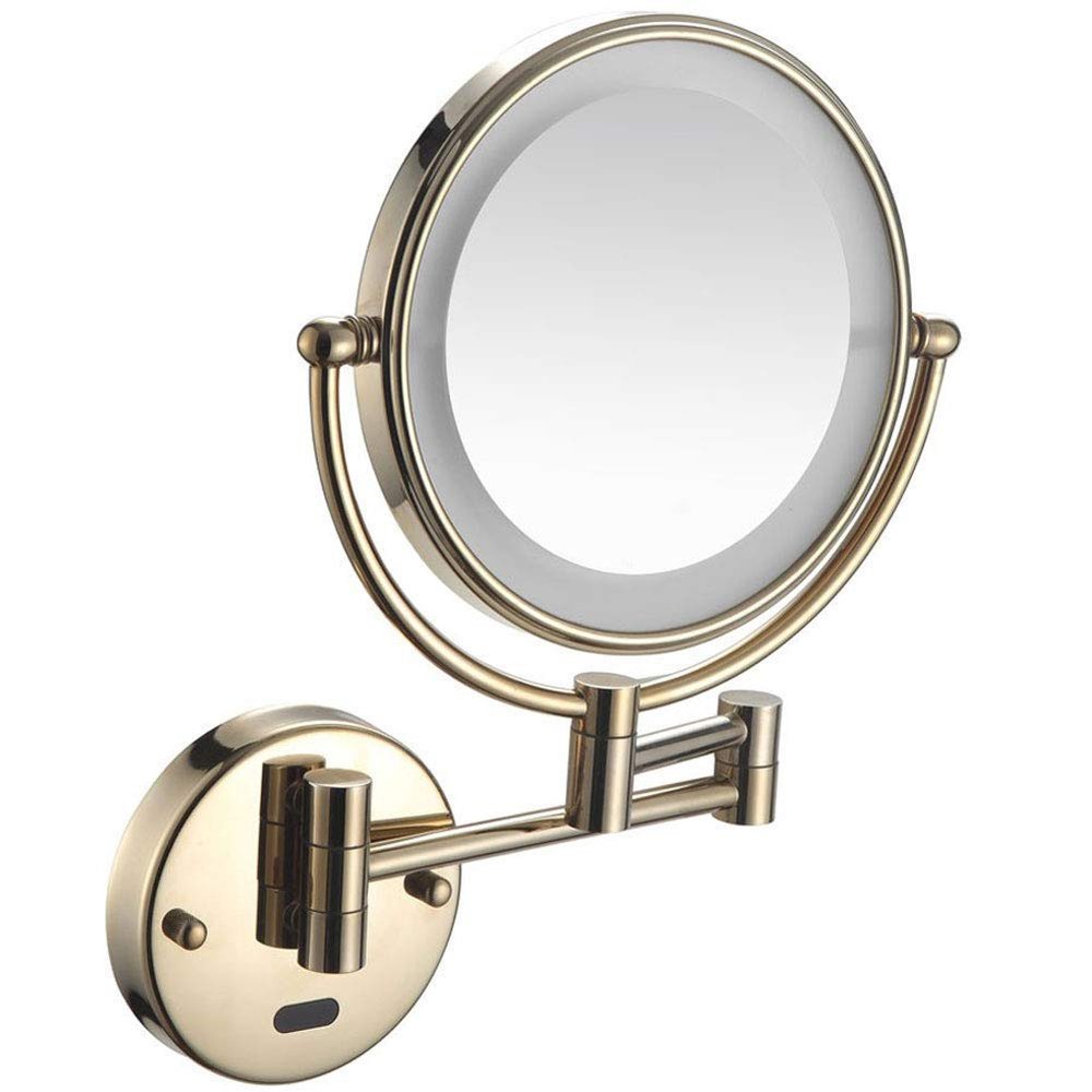 MUOBSBJRX Wall Mounted Sensor Mirror Health Makeup Shaving Mirror LED Lighted Luxury Bathroom Mirror for Hotel Vanity with Adjustable Extendable 8 inch 5X Magnification