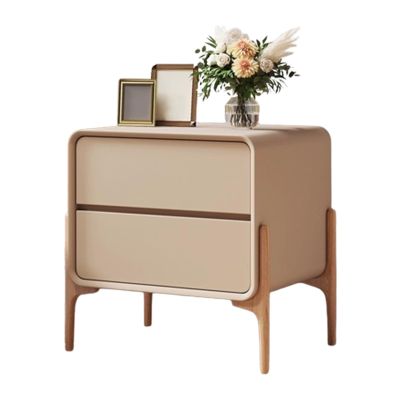 YVYKFZD Wood Nightstand, Storage Bedside Table for Bedroom, Bed End Table with 2 Drawers Save Space, Night Stand with Metal Rail, Easy Assembly (Color : Khaki, Size : 40cm/15.7in)