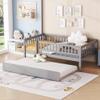 Harper & Bright Designs Twin Size Daybed with Trundle, Wood Kids Twin Platform Bed Frame with Rails, No Box Spring Needed, Easy Assembly (Gray) view 1