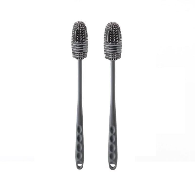 Frabakas Silicon Bottle Cleaning Brush Long Handle Bottle Cleaner for Water Bottles Baby Bottles Tumblers Flasks Vases Thermoses Tubes Kitchen Accessories 28.5cm Grey 2Pcs