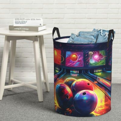 Laundry Hamper Round Laundry Basket with Handles Bowling Balls Laundry Hampers Waterproof Circular Hamper for Bathroom Storage Basket Dirty Clothes Hamper for Dirty Clothes