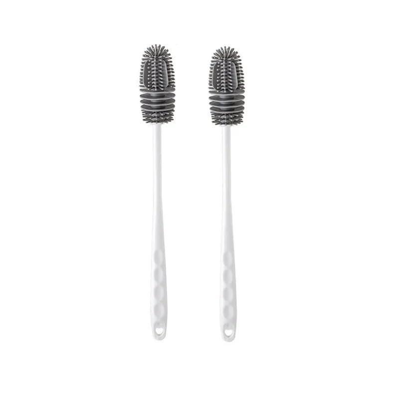 Frabakas Silicon Bottle Cleaning Brush Long Handle Bottle Cleaner for Water Bottles Baby Bottles Tumblers Flasks Vases Thermoses Tubes Kitchen Accessories 28.5cm White 2Pcs