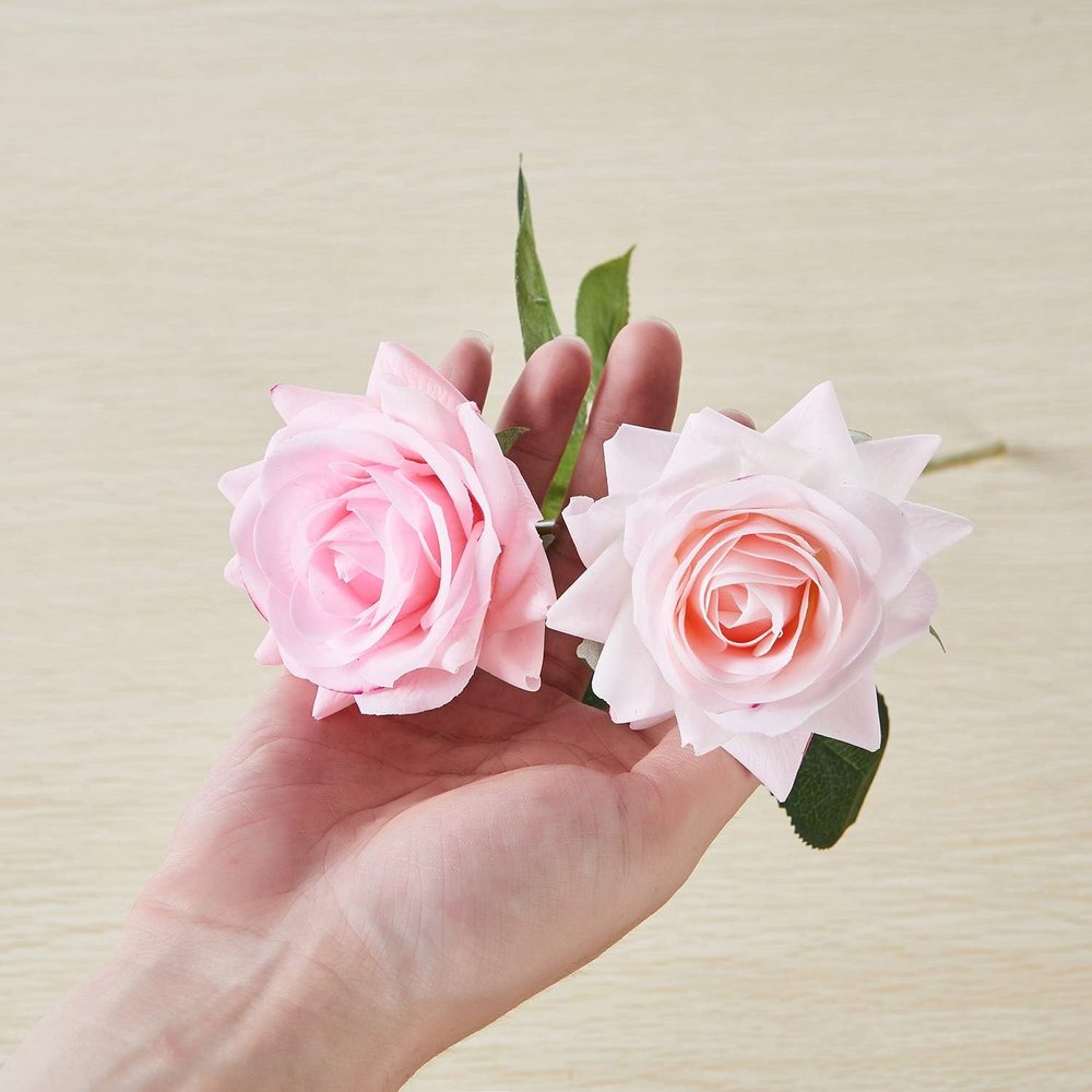Aendu 10 Pcs Real Touch Artificial Silk Rose Flowers - Life-Like Pink Roses for Wedding Bouquet, Garden Party, and Floral Decor - Fake Roses with Natural Look