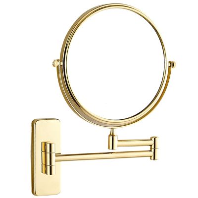 SLMASEHZX Bathroom Wall-Mounted Mirrors 8 Inch Makeup Mirrors Double Sided Brass Magnifying Mirror Extendable Folding 360&Deg; Swivel Vanity Shaving Mirrors (Color : Gold, Size : 3X)