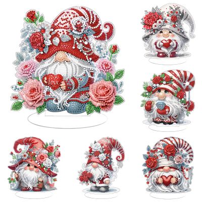 ARTopet 6Pcs DIY Diamond Desktop Ornament Rose Gnome Acrylic Special Shaped Crystal Diamond Art Painting Tabletop Ornaments Single Sided Diamond for Home Decor