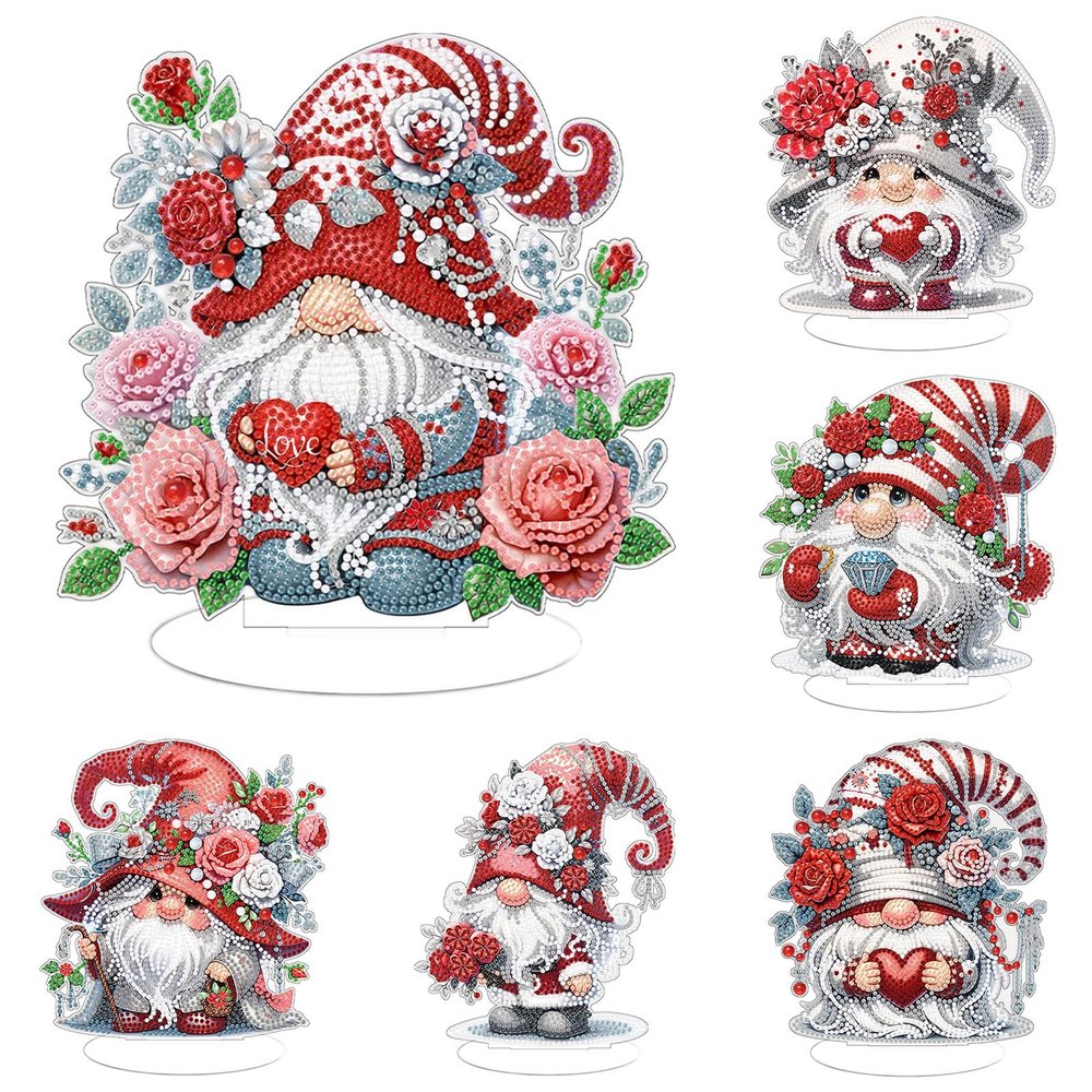 ARTopet 6Pcs DIY Diamond Desktop Ornament Rose Gnome Acrylic Special Shaped Crystal Diamond Art Painting Tabletop Ornaments Single Sided Diamond for Home Decor