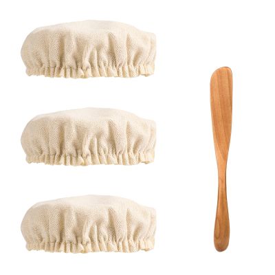 3pcs Sourdough Starter Jar Cloth Covers with Spatula, Unbleached Fabric Bread Fermentation Cover Reusable Sewn Sourdough Proofing Bowl Cloth Cap for 3-4 Inch Jar Mouth