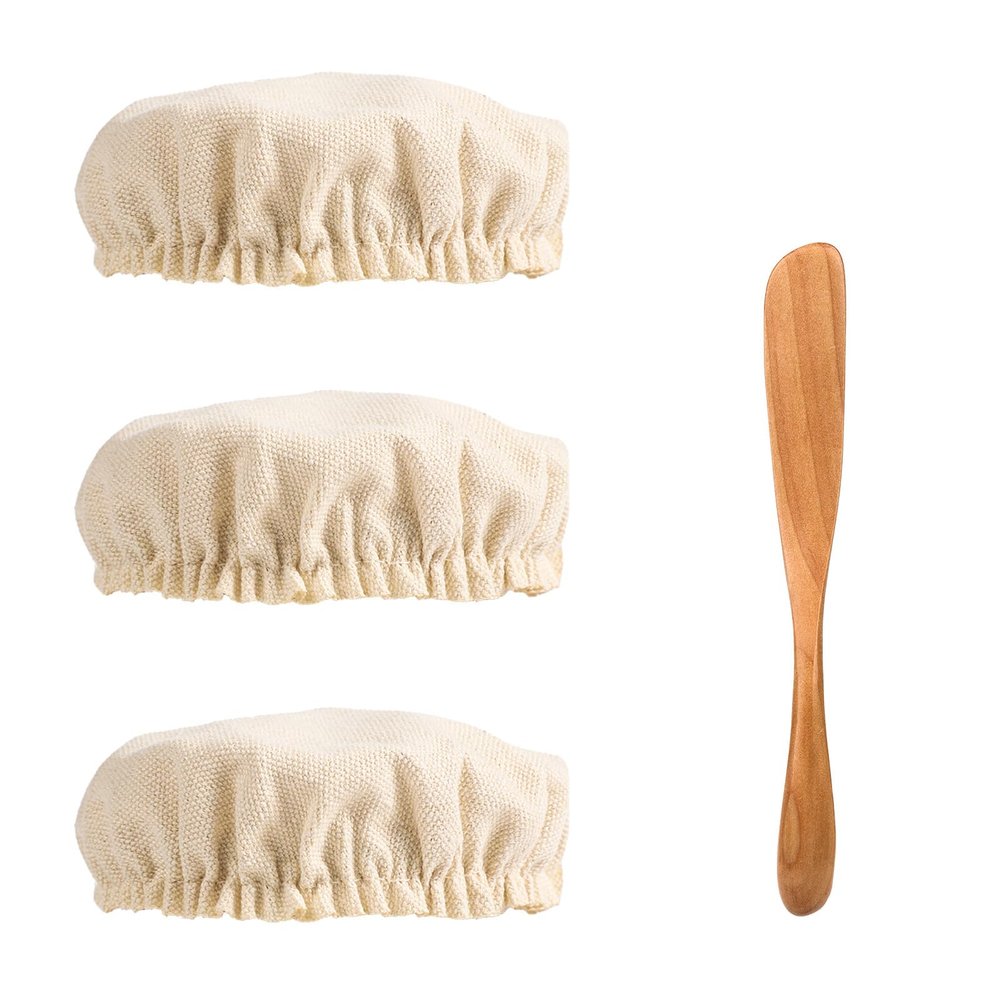 3pcs Sourdough Starter Jar Cloth Covers with Spatula, Unbleached Fabric Bread Fermentation Cover Reusable Sewn Sourdough Proofing Bowl Cloth Cap for 3-4 Inch Jar Mouth